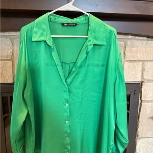 Zara Vibrant Green Button Down Shirt